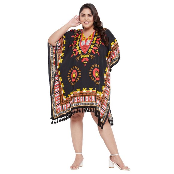 Dashiki Printed Black Polyester Short Caftan Tunic Dress for Women by Gypsie Blu - Picture 7 of 8